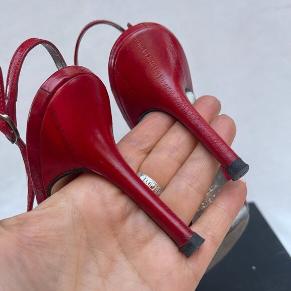 Auc Dolce & Gabbana Eel Skin Red Pointed Toe Slingback Heels IT 37,5 US 7,5 - Picture 7 of 13